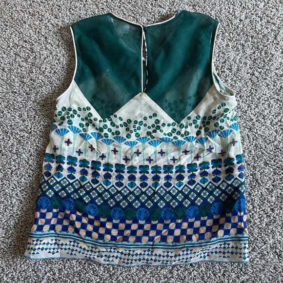 Anna Sui Womens Sz 8 Sleeveless Patterned Chiffon Top Geometric Design - Picture 5 of 10